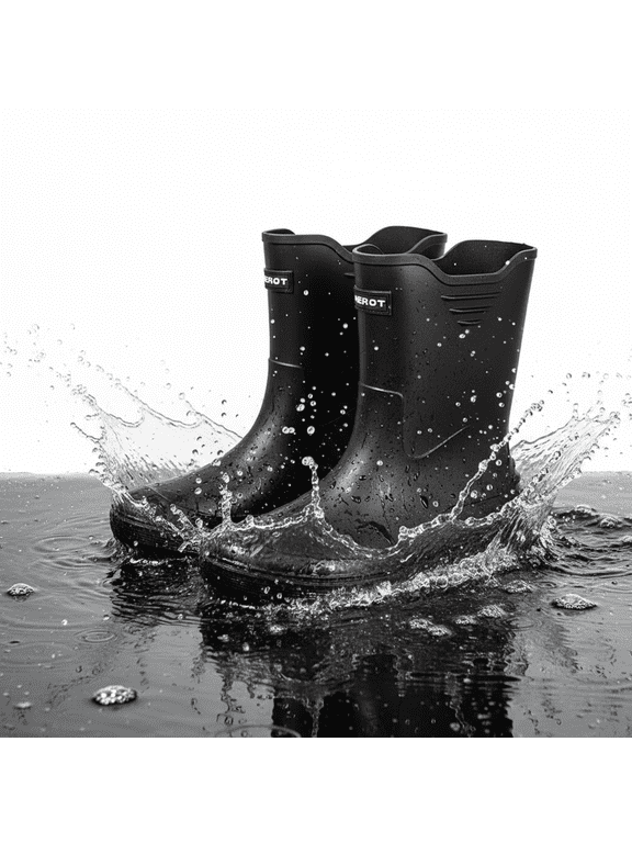 Rain Boots for Men, Anti-Slip Waterproof Shoes, Mid Height Rubber Mud Boots for Outdoor Garden & Fishing & Boating, Black