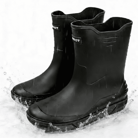 LIXI Rain Boots for Men, Anti-Slip Waterproof Shoes, Mid Height Rubber Mud Boots for Outdoor Garden & Fishing & Boating, Black