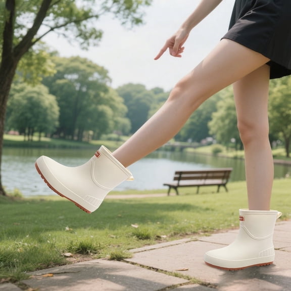 LIXI Rain Boots for Women, Non-Slip Waterproof Ankle Rubber Boots, Garden Shoes Rainboots for Picnics, Camping, Working Outdoors, White