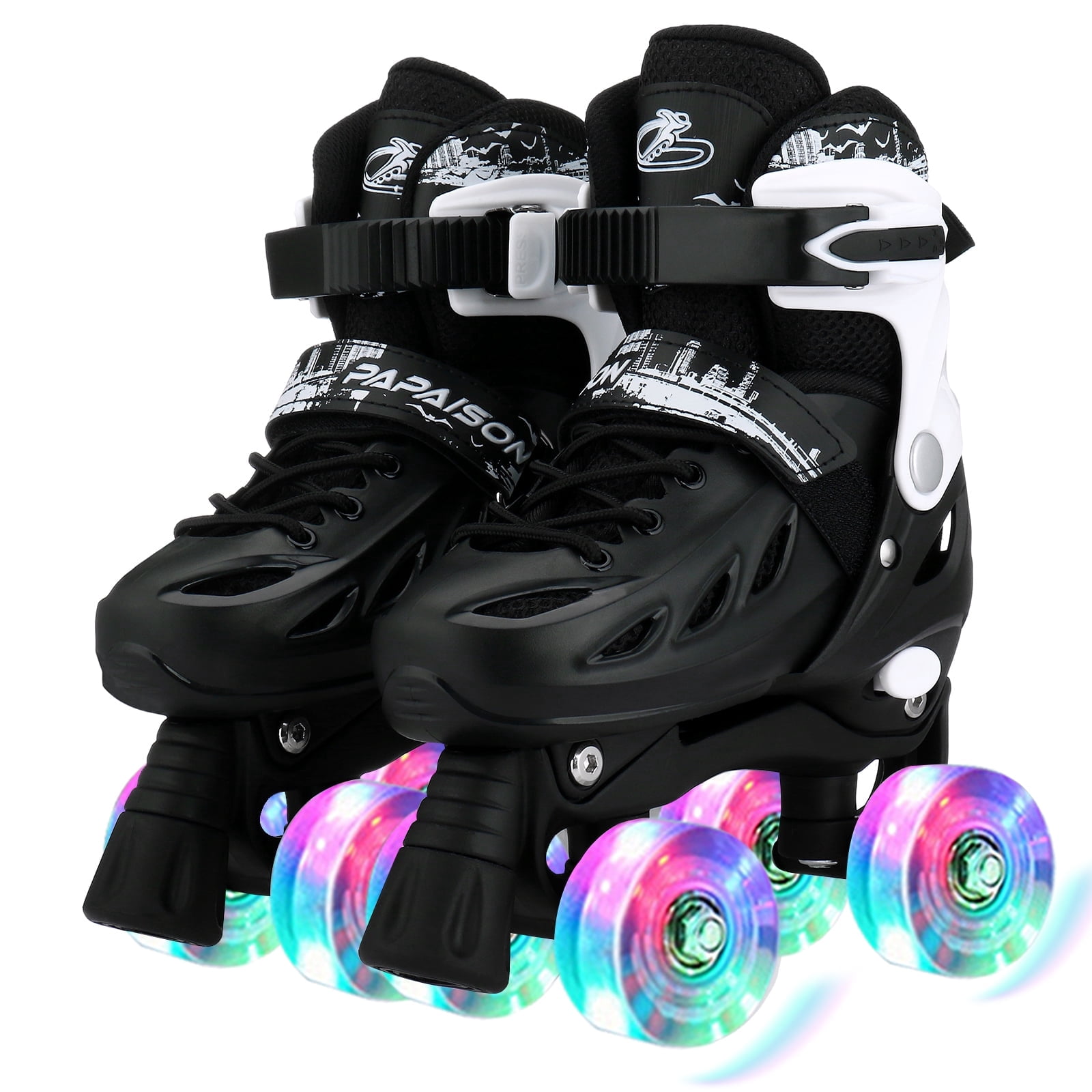 LIXI Roller Skates, 4 Size Adjustable Inline Skates for Girls & Boys &Women &Men, with Light up Wheels,White