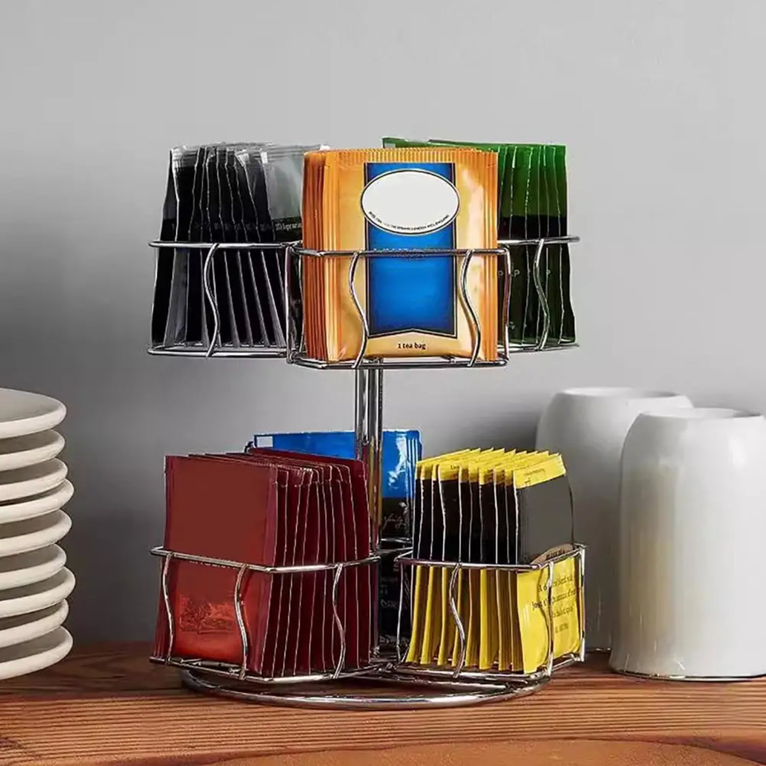 LIXILANG Rotary Two-Tier Teabag Rack with Hollow Iron Construction for ...