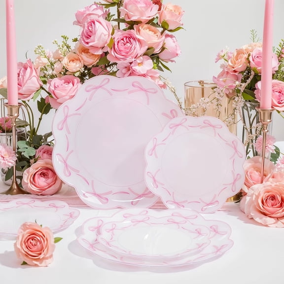 LIYH 60 Pcs Pink Plastic Plates - Disposable Heavy Duty Dinner & Dessert Plates for Weddings, Parties, Baby Showers