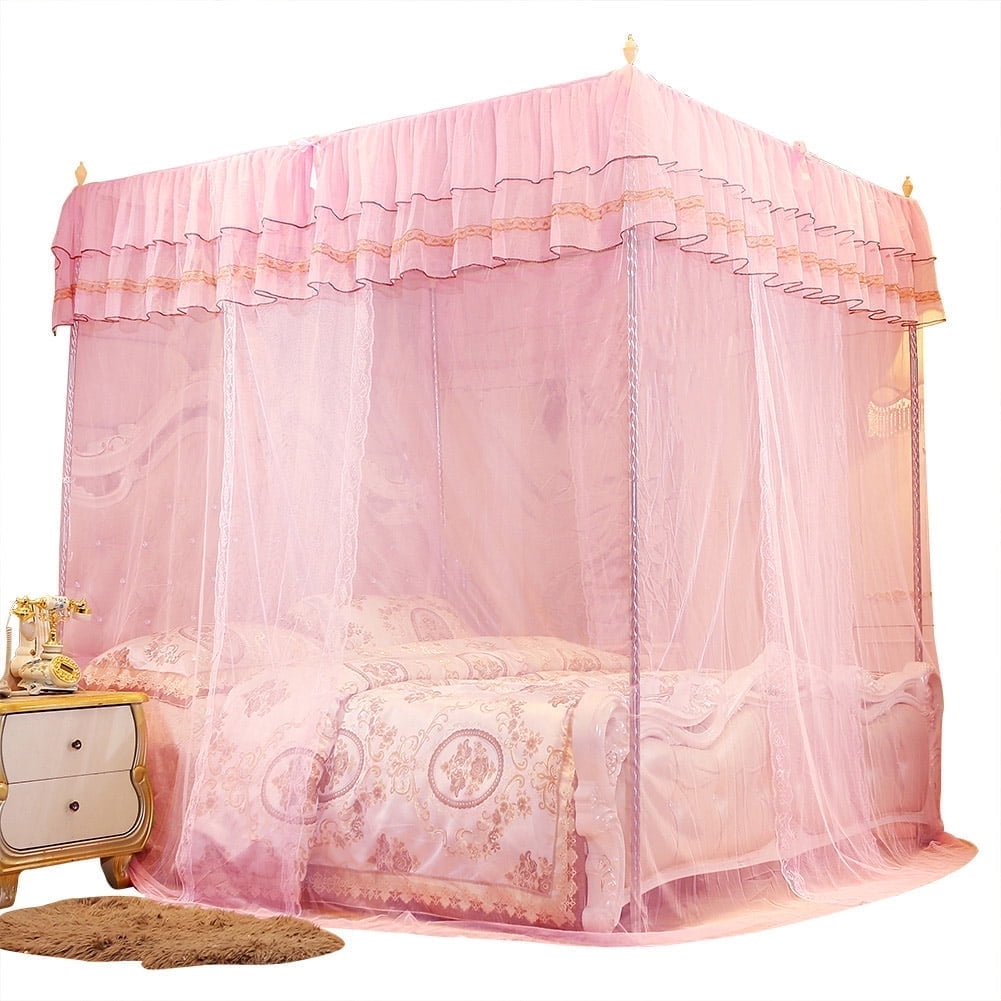 LIYJTK Girls Pink Net Bed Canopy