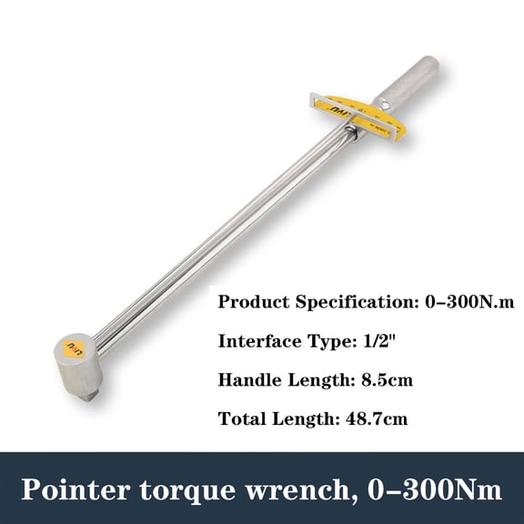 LIYU Beam Style Torque Wrench, 1/2 Inch Drive 0-300 Nm High Precision Analog Pointer Socket Torque Wrench, 48.7cm Long Alloy Steel Torque Tool for Automotive Tire Motorcycle Mechanical Repair