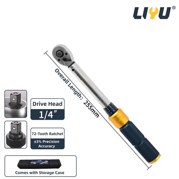 LIYU Preset Click Torque Wrench,1/4 Inch Drive 2.5-30Nm(1.84-22.13Ft-lbs),72-Tooth Reversible Ratchet Precision Torque Wrench with Storage Case for Motorcycle & Small Equipment Repair