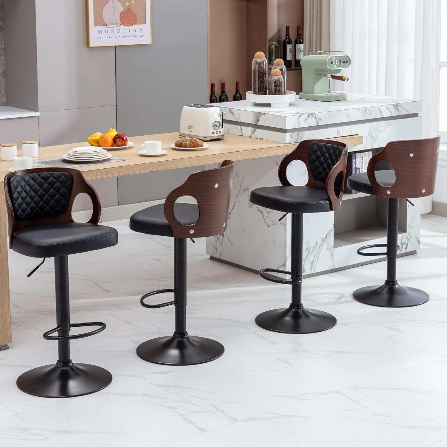 LIYU Swivel Bar Stools Set of 4,Counter Height Stools with Bentwood ...
