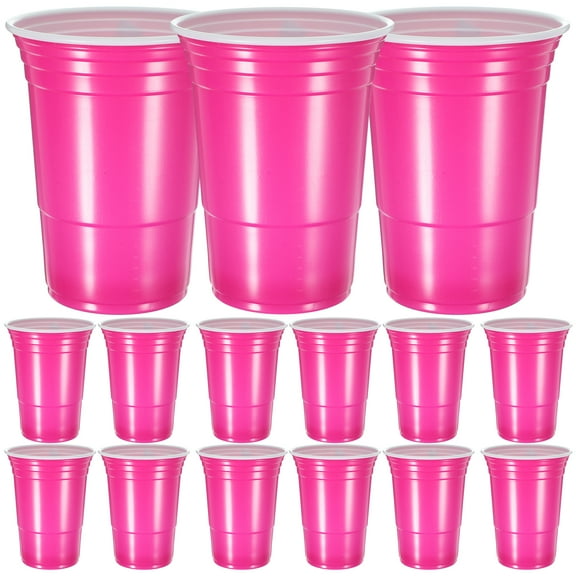 LIYUNMIAO 20pcs Plastic Cocktail Glasses 16oz Rosy Tumblers for Wedding Camping Party