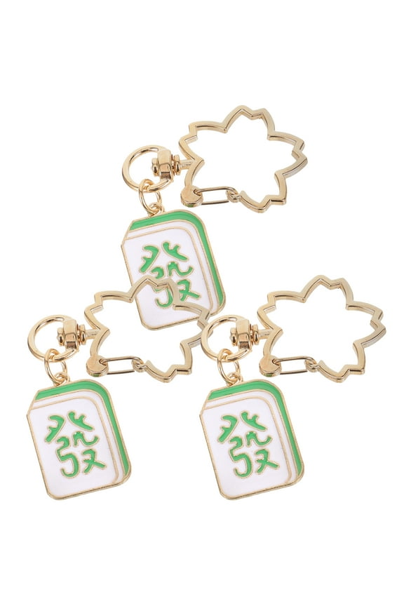3pcs Mahjong Tile Keychains Bag Hanging Pendant Metal Keyrings Creative Keychains