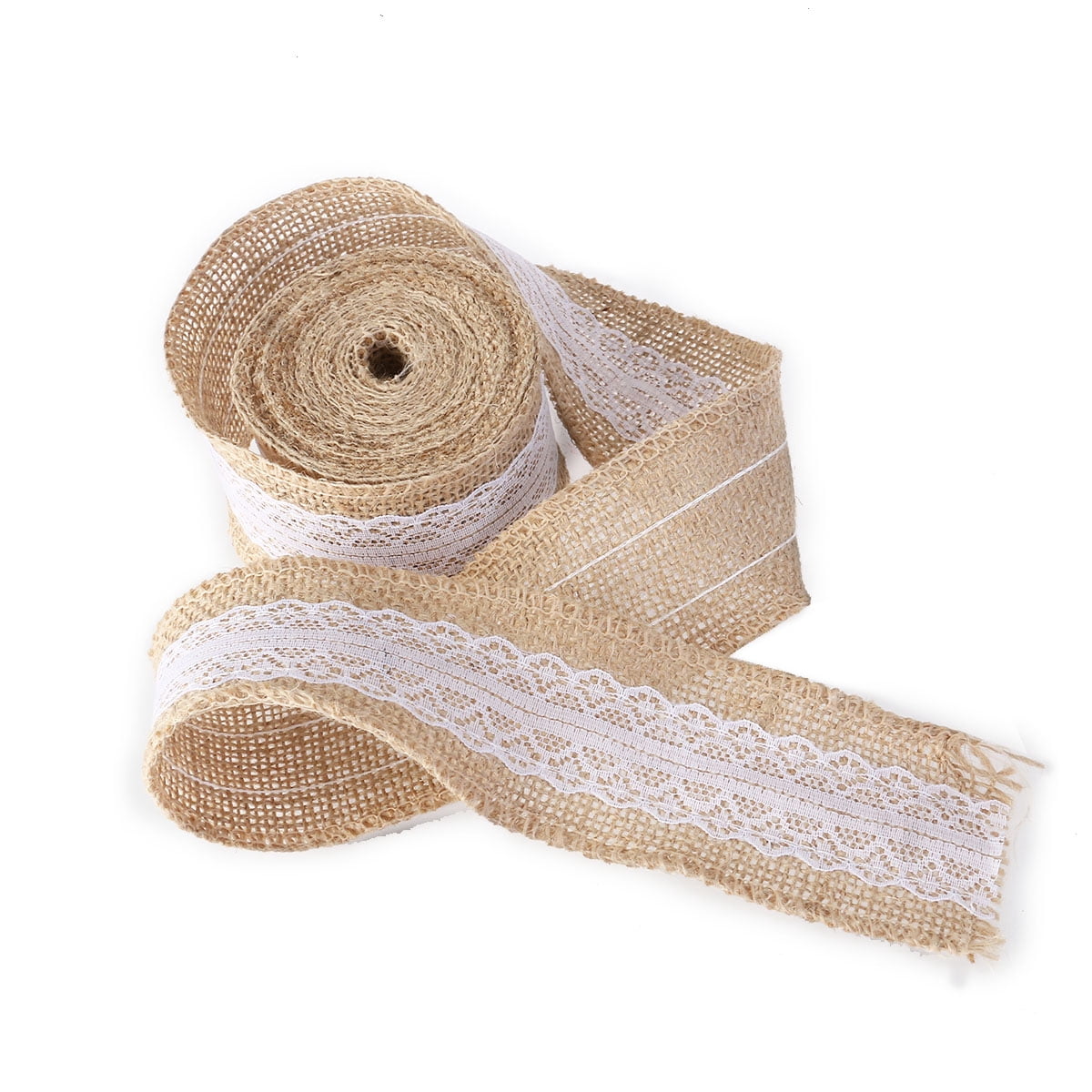 Rustic Lace Ribbon LIYUNMIAO 5m Burlap Ribbon Roll with White Lace Trims for Rustic ...