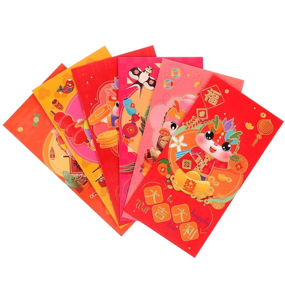 LIYUNMIAO 6Pcs Cartoon Dragon Red Envelopes for Chinese New Year & Weddings