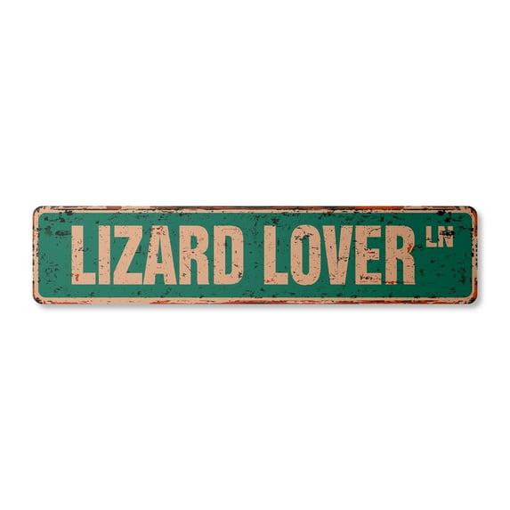 LIZARD LOVER Vintage Aluminum Street Sign lizards cage live pet reptile rustic metal tin | Indoor/Outdoor | 24" Wide