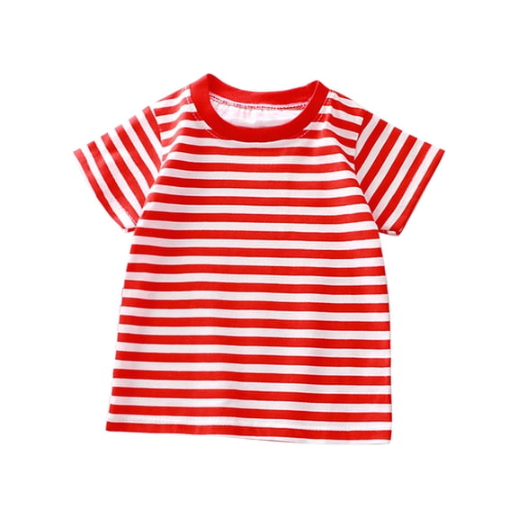 LIZENG 2024 New Summer Children's Short Sleeved T Shirt Pure Cotton Boys And Girls Single Baby Base Shirt Striped Multi Color Optional