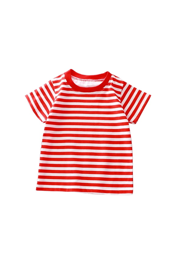2024 New Summer Children's Short Sleeved T Shirt Pure Cotton Boys And Girls Single Baby Base Shirt Striped Multi Color Optional