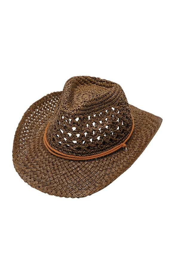 Adult Unisex Summer Fashion Sunscreen Straw Cap Beach Casual Cowboy Hat Travel Packable Hat, Wide Brim Hat