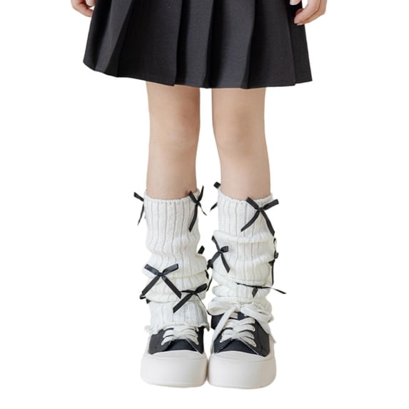 LIZENG Children's and Girls' Socks Set Autumn/Winter Bow Stacked Socks Long Tube Full Body Bow Ballet Style Knitted Leg Set
