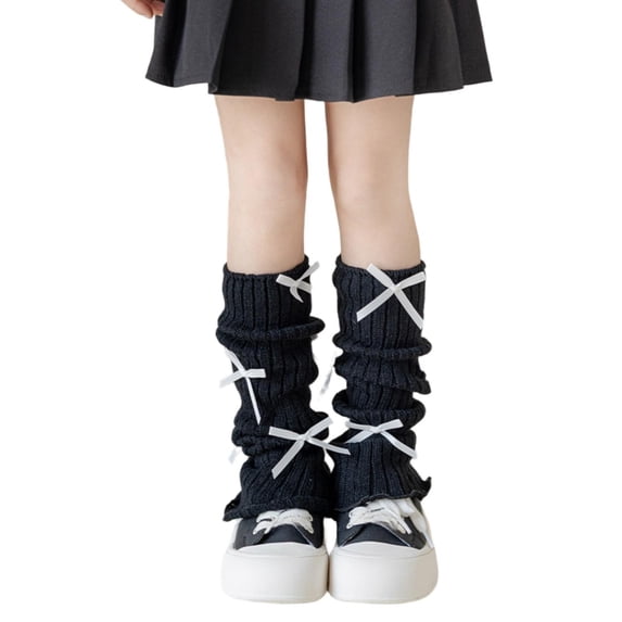 LIZENG Children's and Girls' Socks Set Autumn/Winter Bow Stacked Socks Long Tube Full Body Bow Ballet Style Knitted Leg Set