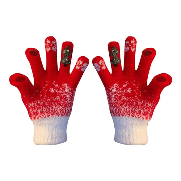 LIZENG Christmas Theme Insulated Gloves Clearance Soft and Cozy Winter Fully-Fingered Gloves with Tree Embroidery for Warmth Plush Insulated Holiday-Themed Gloves for Kids and Adults