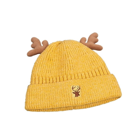 LIZENG Clearance Autumn Winter Knitted Deer Antler Hat Cute Velvet Lined Warm Ribbed Beanie Cap Outdoor Wool Hat for Women and Girls
