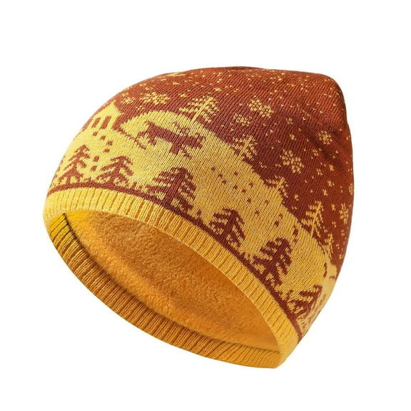 LIZENG Clearance Women’s Christmas Deer Knitted Hat Cozy Plush-Lined Thickened Winter Beanie with Snowflake Pattern Warm Woolen Holiday Cap for Autumn and Winter Stylish Double-Layer Ribbed Knit H