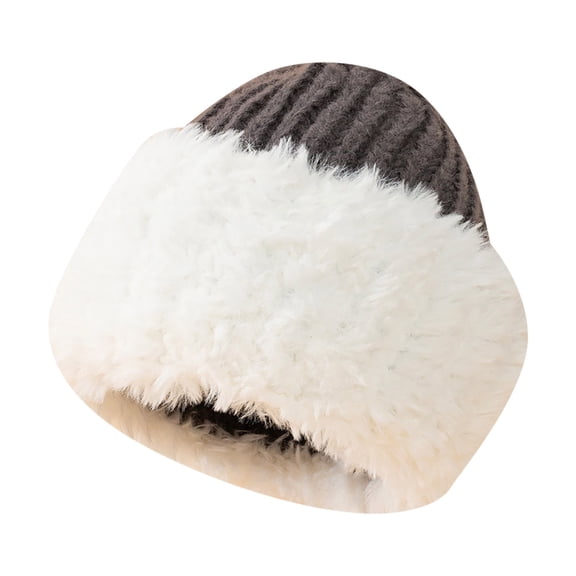 LIZENG Clearance Women’s Furry Winter Hat Cozy Thickened Knitted Woolen Beanie with Soft Plush Lining Ribbed Design for Warmth and Ear Protection Versatile Oversized Head Circumference Face-Slimmi