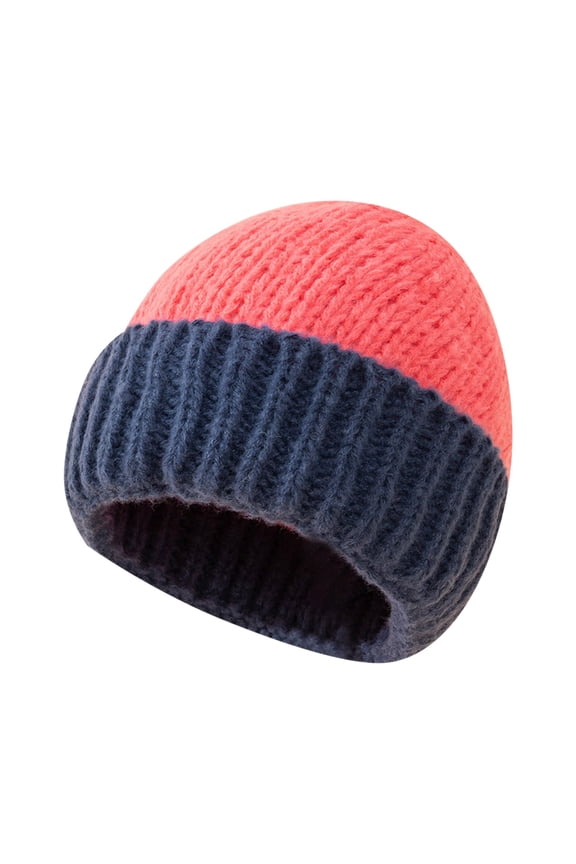 Clearance Women’s Two-Tone Knitted Winter Hat Cozy and Warm Ribbed Woolen Cap Thickened and Stretchable Beanie for Cold Weather Oversized Head Circumference Knitted Hat Ideal