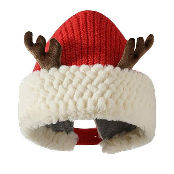 LIZENG Clearance Women’s Winter Plush Thickened Woolen Hat Adorable Deer Antler Knitted Beanie Soft Polyester Lightweight Warm Christmas-Themed Knit Cap for Ear Protection Versatile Holiday Cold W
