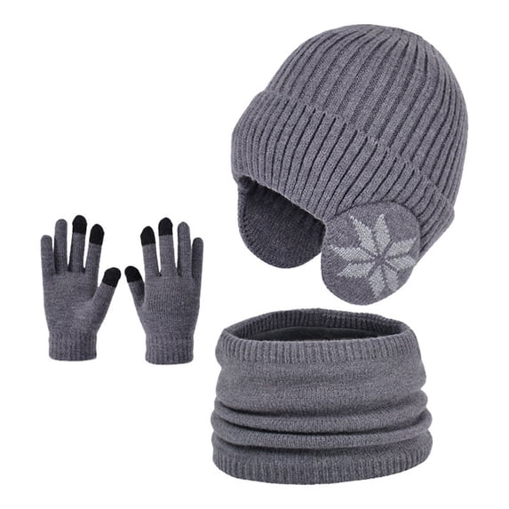 LIZENG Kids Fleece Lined Hat Scarf Glove Set Winter Thermal Beanie Knitted Neck Warmer Wool Mittens 3 Piece Snow Print Ski Warm Set