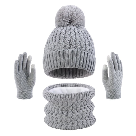 LIZENG Kids Winter Hat Scarf Gloves Set Children's Warm Knit Lined Pompom Hat for Kids Perfect for Boys and Girls