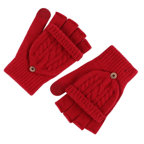 LIZENG Knitted Gloves Clearance Convertible Flip Top Fingerless Woolen Gloves Cold Proof Thickened Plush Lined Winter Cycling Gloves for Outdoor Sports ﻿