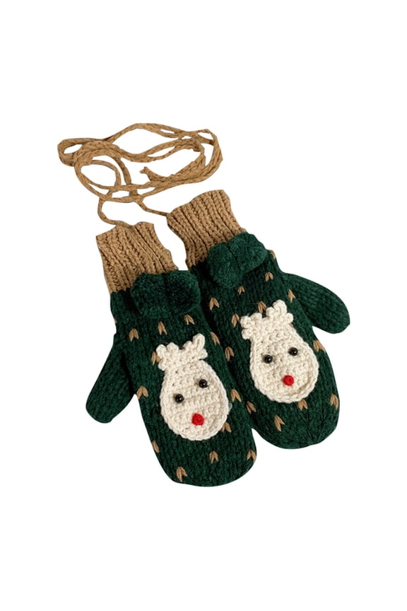 Knitted Reindeer Mittens Clearance Plush Lined Hanging Neck Gloves for Women Christmas Cartoon Thickened Cotton Warm Winter Knit Gloves