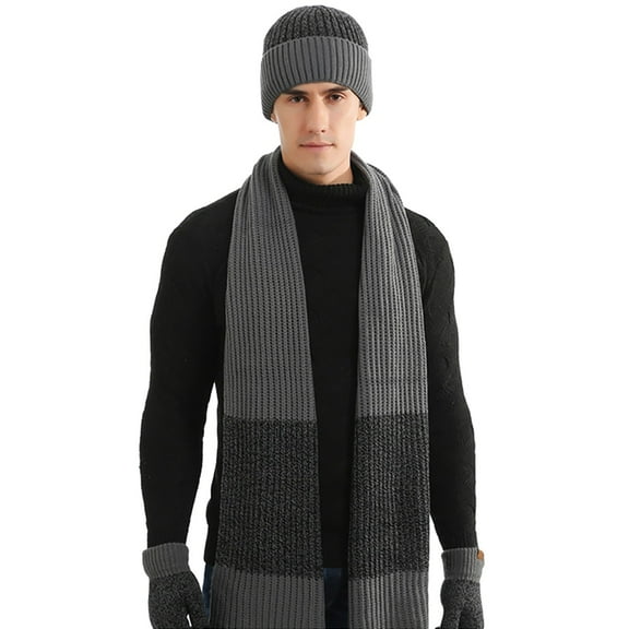 LIZENG Knitted Wool Hat Scarf Gloves Man and Women's Cold Warm Three Piece Set with Knit Warm Hat  Long Scarf Touch Screen Gloves Set Neck Scarves for Women Men