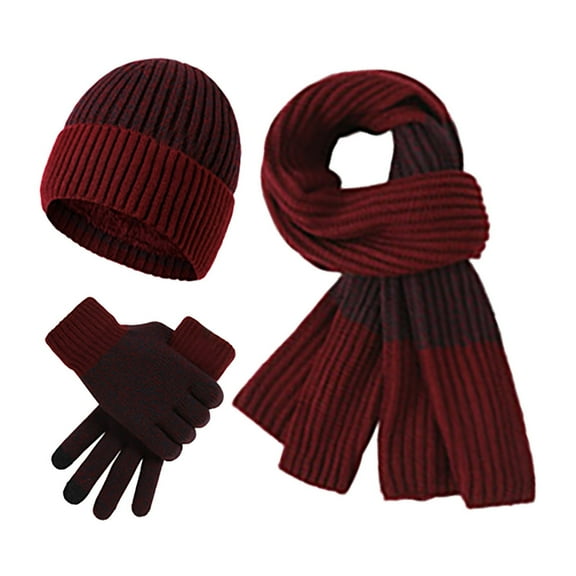 LIZENG Knitted Wool Hat Scarf Gloves Man and Women's Cold Warm Three Piece Set with Knit Warm Hat Long Scarf Touch Screen Gloves Set Neck Scarves for Women Men