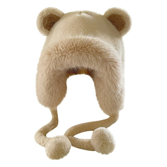 LIZENG Ladies Ear Winter Hat Cozy Trapper Hat with Cute Bear Ears Plush Windproof Warm & Thick for Maximum Comfort Women’s Imitation Ear Hood for Cold Weather
