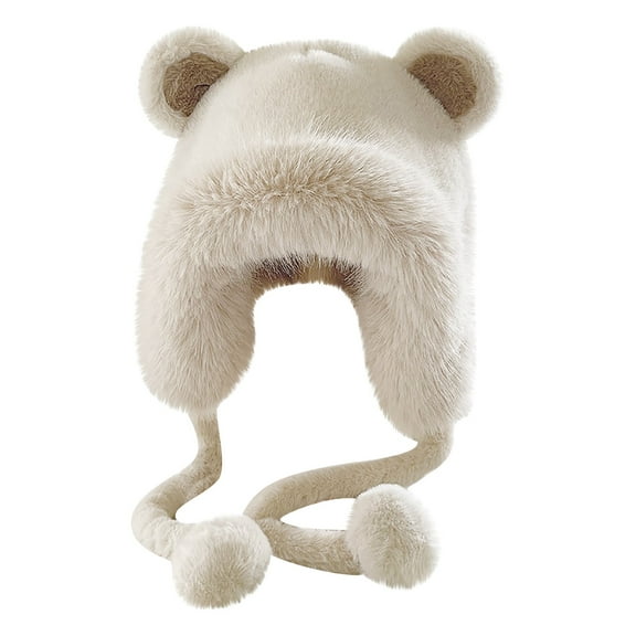 LIZENG Ladies Ear Winter Hat Cozy Trapper Hat with Cute Bear Ears Plush Windproof Warm & Thick for Maximum Comfort Women’s Imitation Ear Hood for Cold Weather