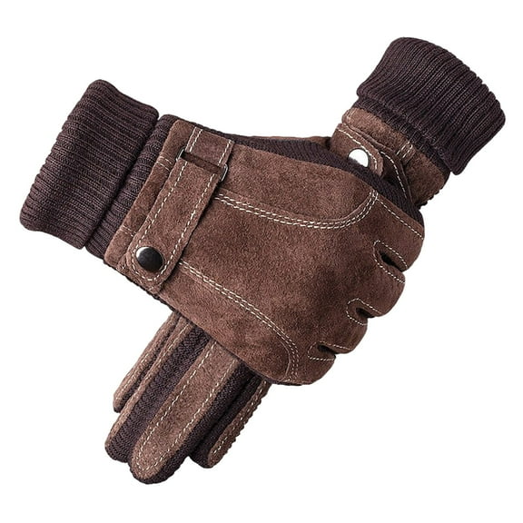 LIZENG Men's PU Leather Motorcycle Gloves Clearance Fleece-Lined Waterproof Touchscreen Winter Riding Gloves with Windproof Knit Cuffs for Outdoor Activities