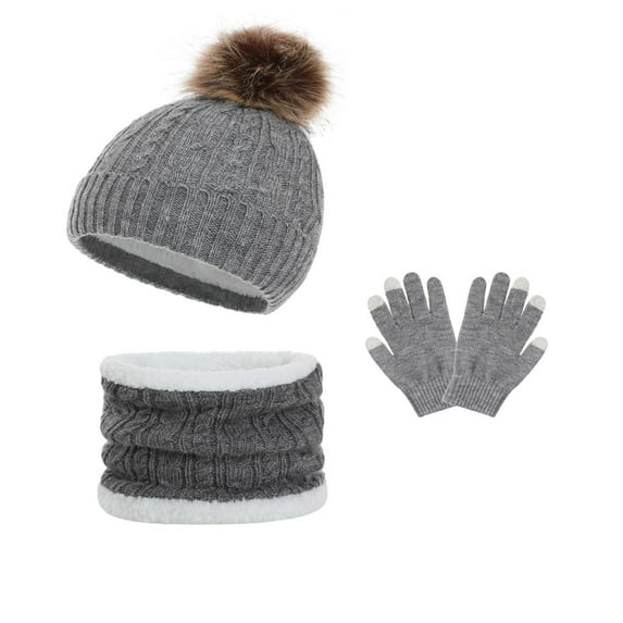 LIZENG New Winter Thickened Warm Hat Scarf Glove Knitted Three Piece Set with Knit Warm Hat +Long Scarf+Touch Screen Gloves Set Neck Scarves for Women Men