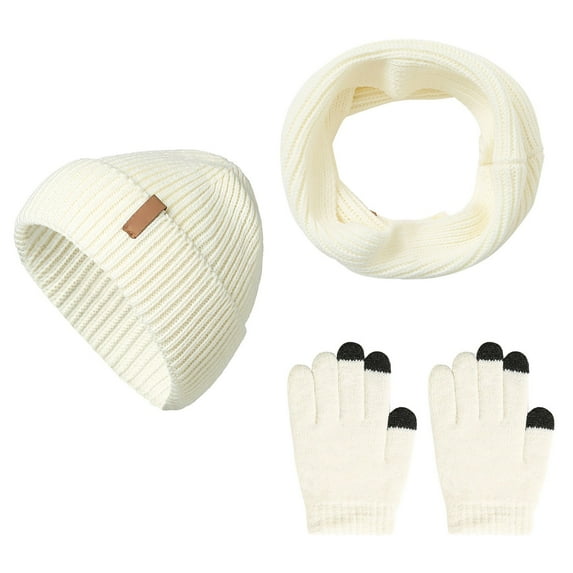 LIZENG New Winter Thickened Warm Hat Scarf Glove Knitted Three Piece Set with Knit Warm Hat +Long Scarf+Touch Screen Gloves Set Neck Scarves for Women Men