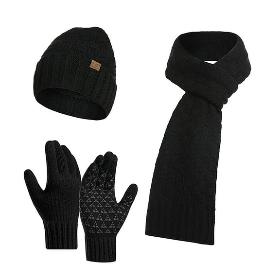 LIZENG New Winter Thickened Warm Hat Scarf Glove Knitted Three Piece Set with Knit Warm Hat  Long Scarf Touch Screen Gloves Set Neck Scarves for Women Men