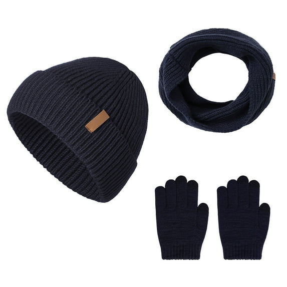 LIZENG New Winter Thickened Warm Hat Scarf Glove Knitted Three Piece Set with Knit Warm Hat +Long Scarf+Touch Screen Gloves Set Neck Scarves for Women Men