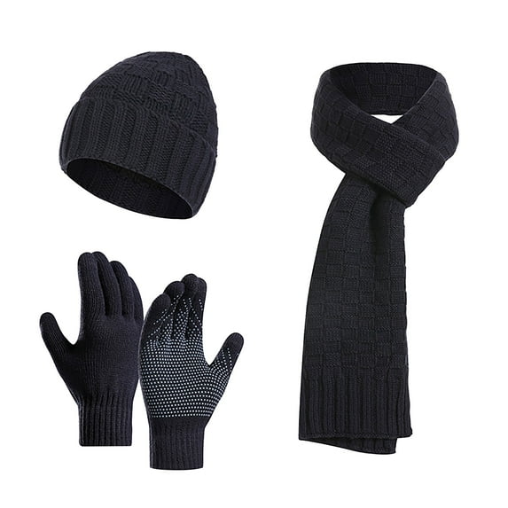 LIZENG New Winter Thickened Warm Hat Scarf Glove Knitted Three Piece Set with Knit Warm Hat +Long Scarf+Touch Screen Gloves Set Neck Scarves for Women Men