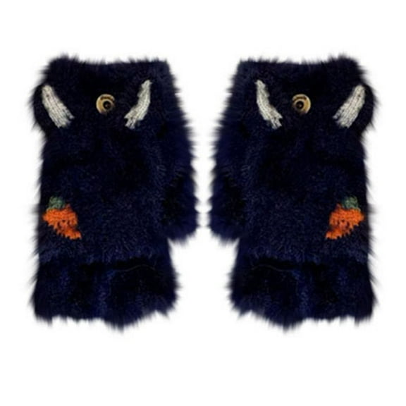 LIZENG Plush Convertible Bunny Ear Gloves Clearance Warm and Cozy Flip-Top Half-Finger Mittens with Embroidered Carrot Design Knitted Winter Hand Warmers for Teens and Women