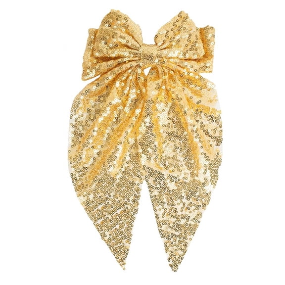 LIZENG Sparkly Sequin Bows for Women Girls Gold Glitter Bows with Long Tail Large Barrettes Clips Accessories for Christmas Holiday Birthday