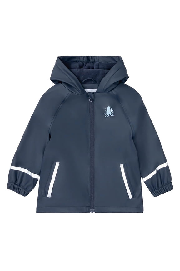 Toddler Boys Girls Hooded Sea Animals Printed Rainproof Jacket Zip Reflective Stripe Rain Coat with Pockets Girls Rain Wear