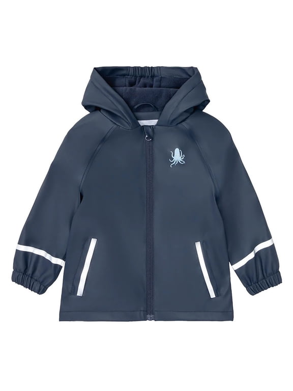Toddler Boys Girls Hooded Sea Animals Printed Rainproof Jacket Zip Reflective Stripe Rain Coat with Pockets Girls Rain Wear