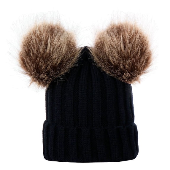 LIZENG Toddler Knitted Wool Cap Double Cap Cap Plush Hat Brimmed Hat Child