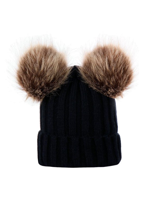 Toddler Knitted Wool Cap Double Cap Cap Plush Hat Brimmed Hat Child