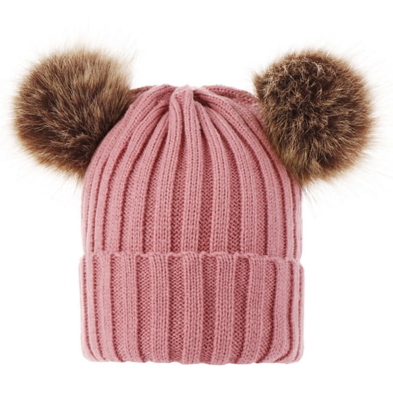 LIZENG Toddler Knitted Wool Cap Double Cap Cap Plush Hat Brimmed Hat Child