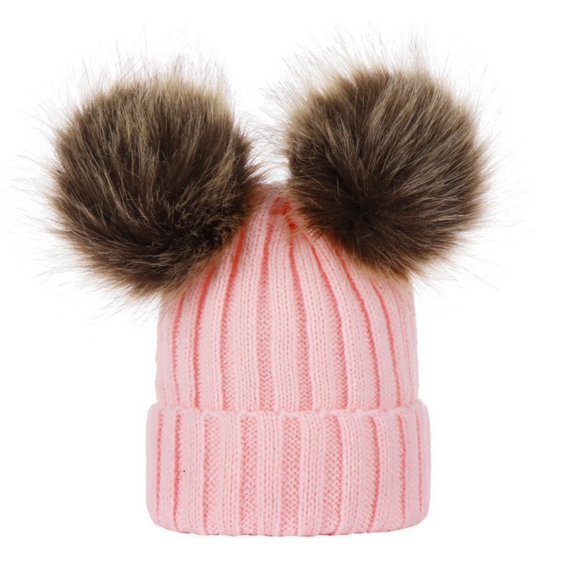 LIZENG Toddler Knitted Wool Cap Double Cap Cap Plush Hat Brimmed Hat Child