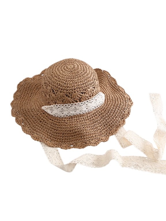 Vacation Hat Women Summer Hollow Lace Wide Brim Hat Sun Cap Tail up Hats