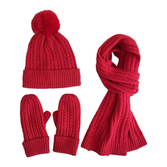 LIZENG Winter Women's Knitted Hat Scarf Gloves Solid Color Plus Velvet Wool Hat Warm Three Piece Set with Knit Warm Hat +Long Scarf+Touch Screen Gloves Set Neck Scarves for Women Men